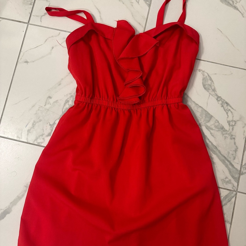 BeBop Red Midi Dress with Ruffle Detail